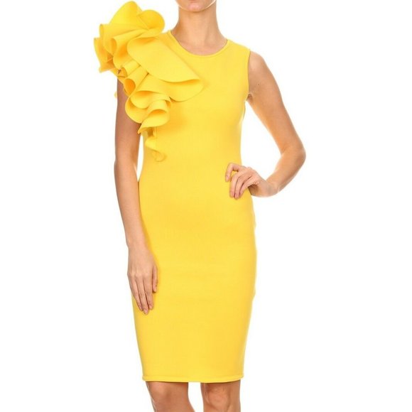 LA Fatima Woman Yellow Sleeveless Midi Party Dress - Picture 1 of 5